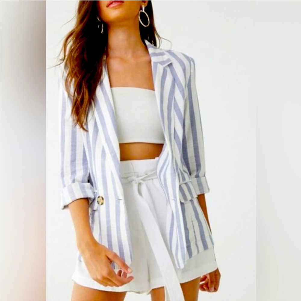 Women's Relaxed Fit Spring striped Blazer Forever21 size S small